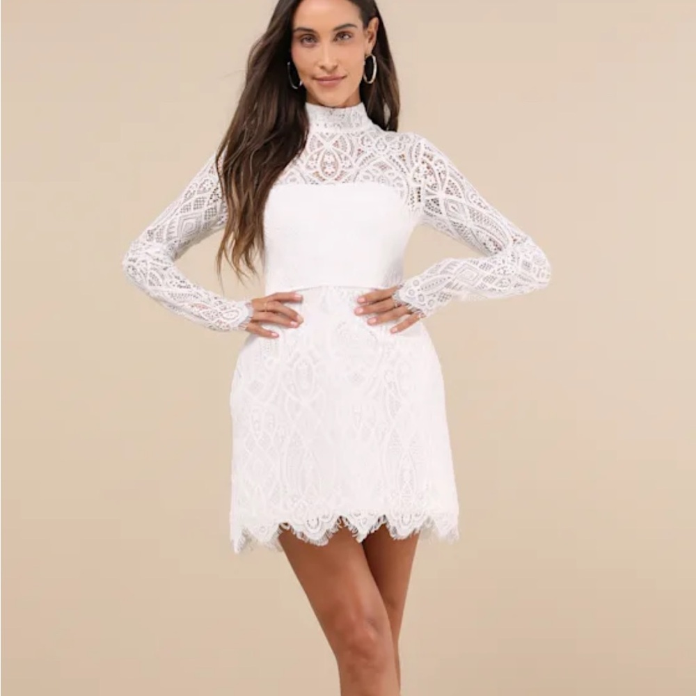 Lulus white lace mini dress size medium. New with tags - Picture 2 of 3
